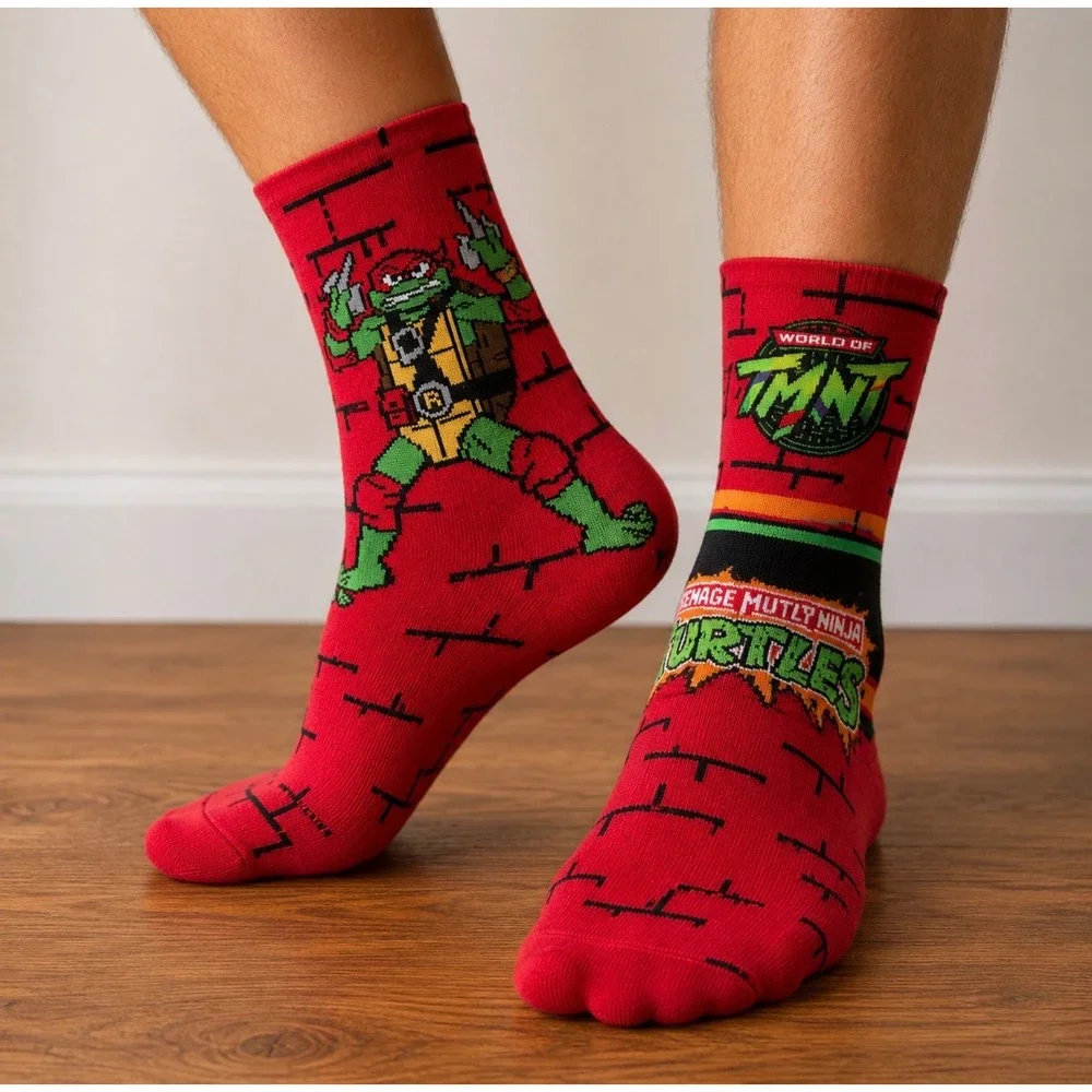 NEW‎ Nickelodeon TMNT Raphael Red Crew Socks Mens 6-12 90s Retro Cartoon 6 12